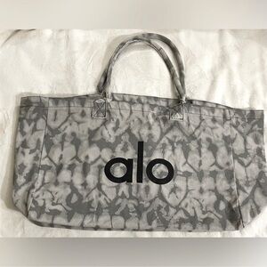 Alo Yoga Shopper Tote Bag Tie Dye Oversized Heavy Duty Canvas Grey/Black